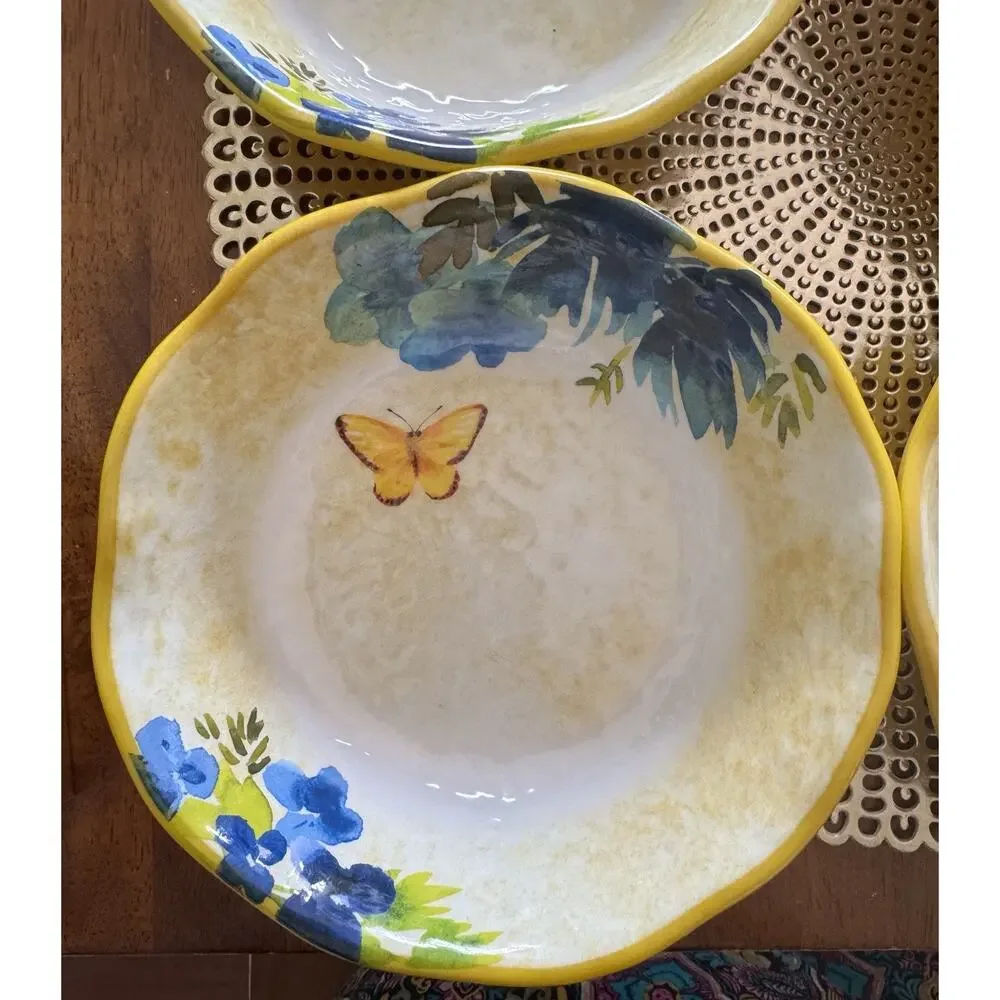 4 Pier 1 Butterfly Floral Melamine Salad Bowls 7 1/2